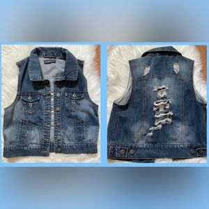 Distressed Denim Women's Vest Size Large